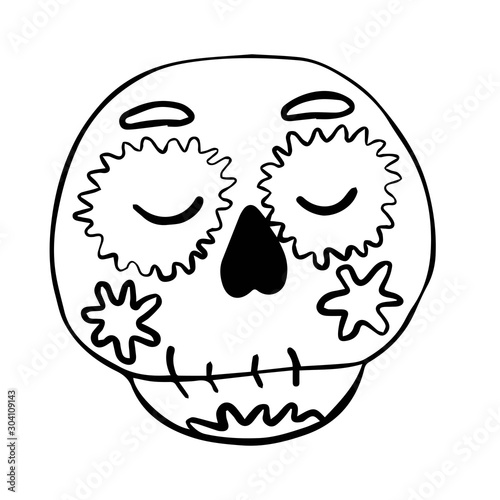  vector illustration of a skeleton head of the day of the dead on a white background