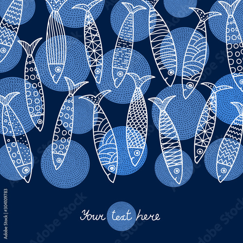 Lovely sardines. Postcard with fish.