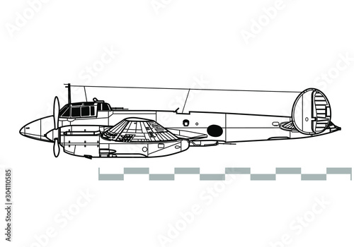 Petlyakov Pe-2. Outline vector drawing