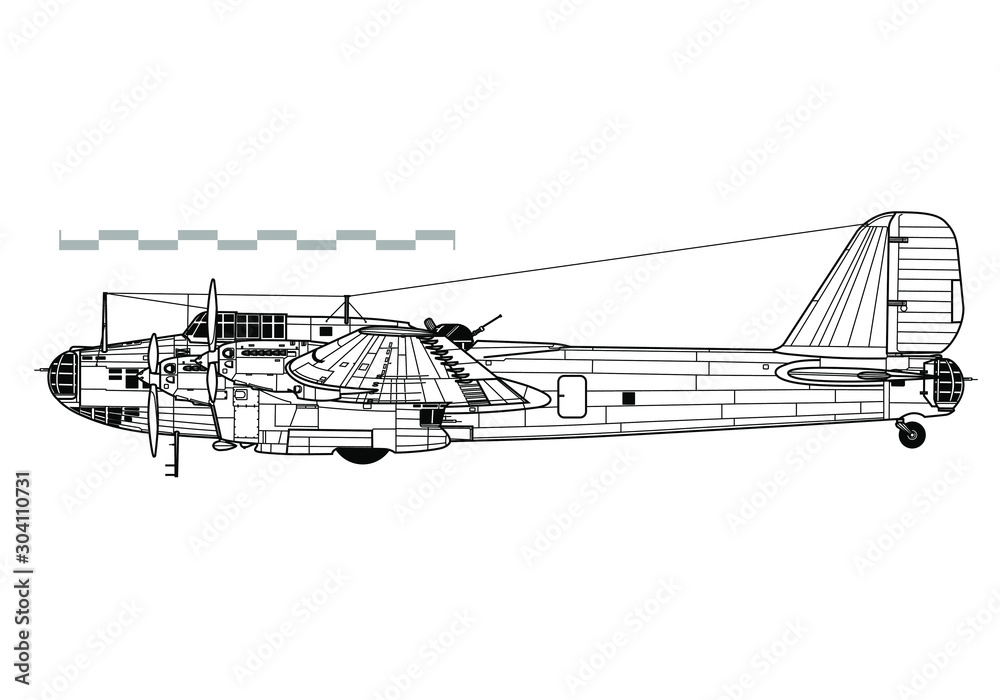 Petlyakov Pe-8 Outline vector drawing