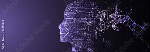 Artificial Intelligence concept.  Creative brain concept background. Vector science illustration.