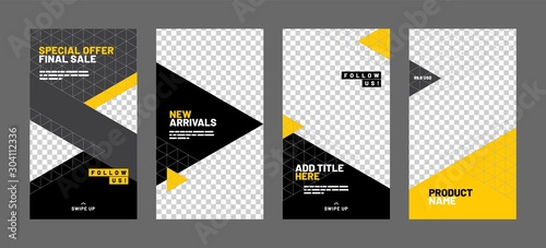 Editable post template set for banner sale, presentation, flyer, poster, invitation, stories, streaming. Screen backdrop for mobile app. Social media story mockup.