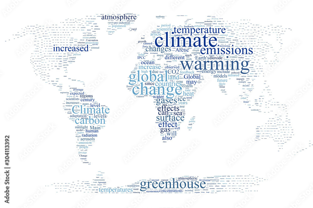 Climate change world map word cloud