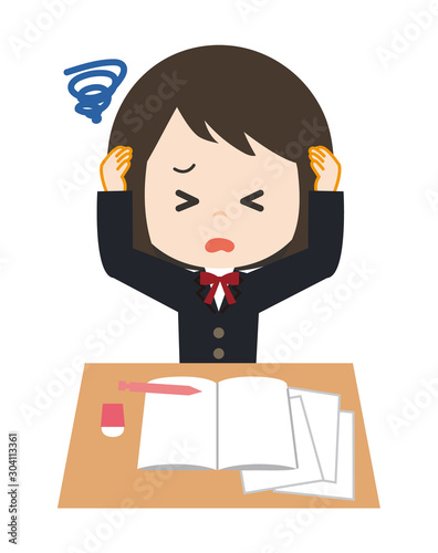 女子　勉強　おてあげ