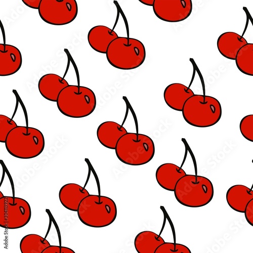 vector illustration of red cherry pattern, drawing on a white background, children's textiles, cover