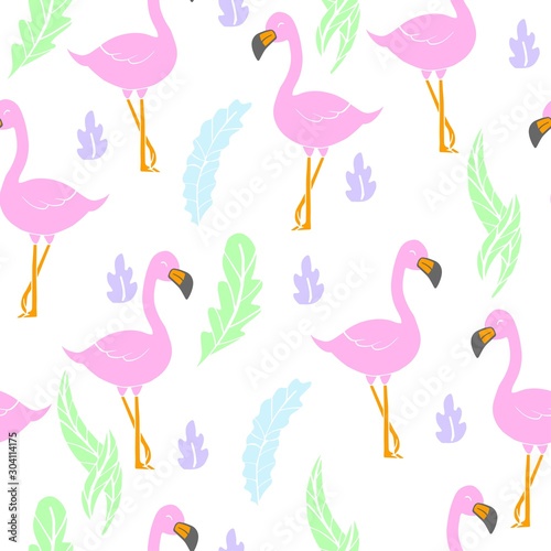 vector illustration of a flamingo pattern, silhouette, on a white background, children's textiles, cover