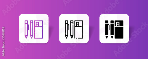 pencil case outline and solid icon in smooth gradient background button