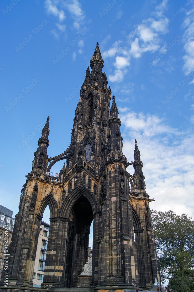The Scott Monument in the Princes Street Gardens in Edinburgh