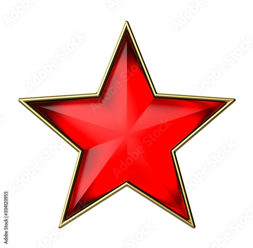 3D red star isolated on white background.