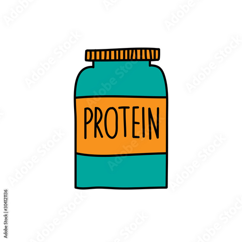 protein powder doodle icon, vector illustration