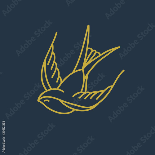 swallow doodle icon, traditional tattoo illustration