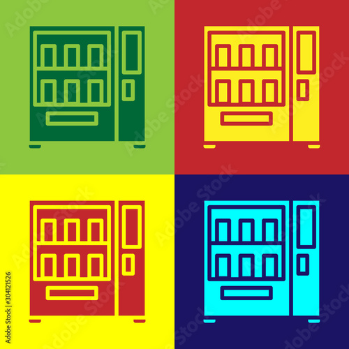 Color Vending machine of food and beverage automatic selling icon isolated on color background. Vector Illustration