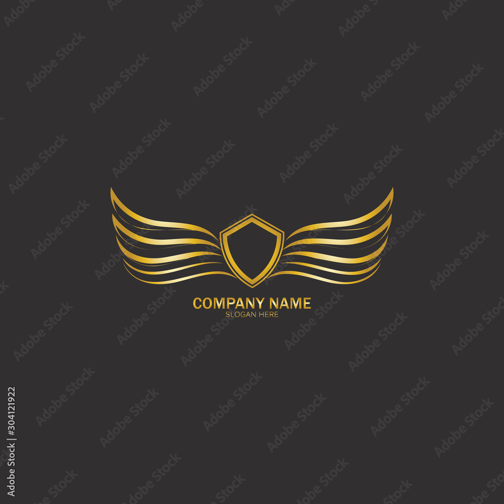 Obraz premium winged shield gold logo design symbol vector illustration-vector