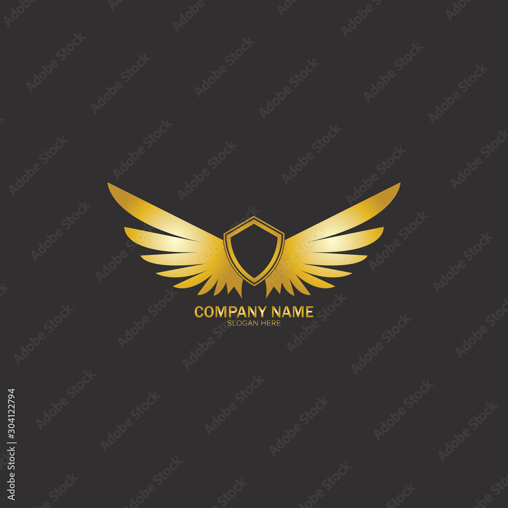 Obraz premium winged shield gold logo design symbol vector illustration-vector
