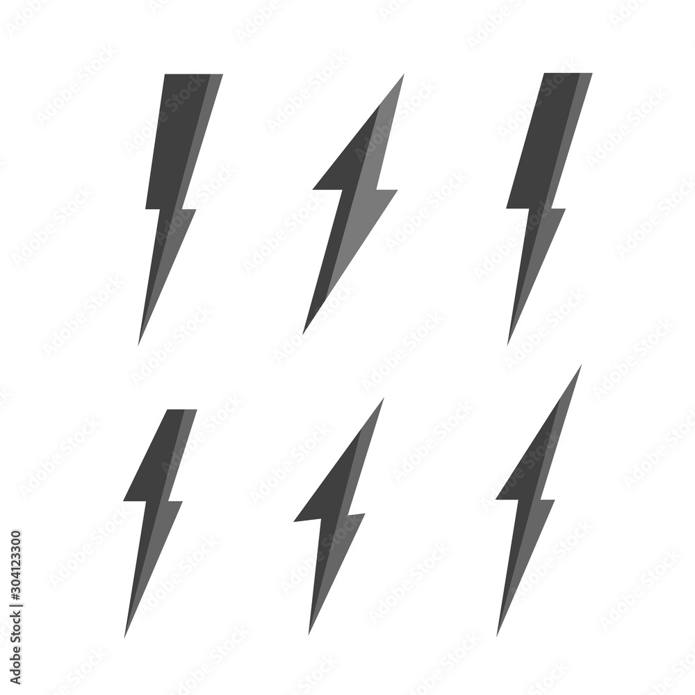 Lightning vector set. Bolt icon and lightning strike. Bolt logo