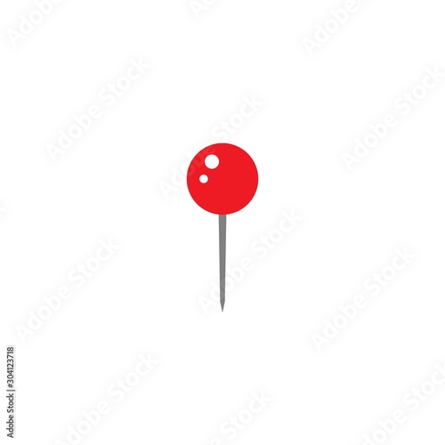 red push pin icon isolated on white. office stationary needle.