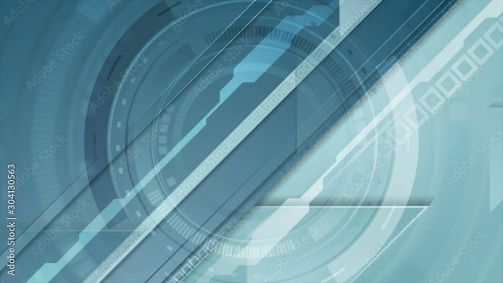 Abstract futuristic bright blue technology motion design. Geometric background with HUD gears. Seamless loop. Video animation Ultra HD 4K 3840x2160
