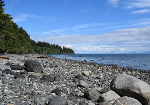 shoreline landscape and beach at Seal Bay Nature Park, Courtenay Comox Valley Vancouver Island, BC Canada