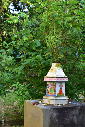 The Indian land is full of religious merit. This photograph is also is the example of the same. It contains the pooja house of the plant Tulsi.