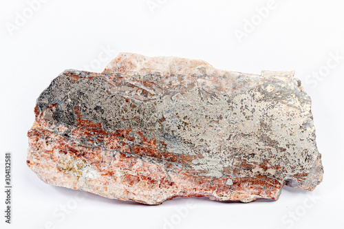 macro mineral bismuth stone on hartenstein schacht on white background