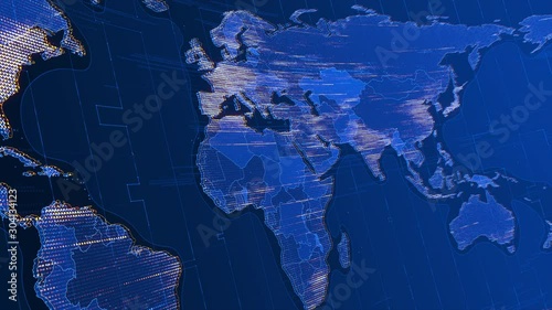 seamless loop 4K motion graphics backdrop of the stylizedt digital world map spinning. Great for news, current events and business (ID: 304134123)