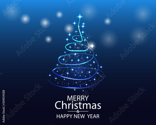 Greeting card Merry Christmas background. Vector illustration with Christmas tree elements snowflake.