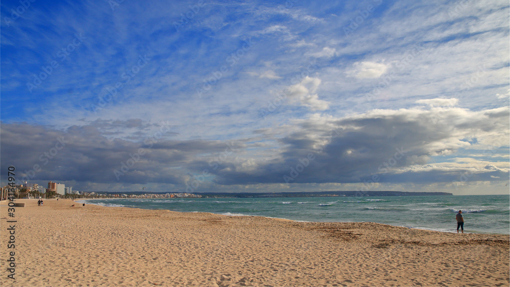 Landscape of the beach of the island of Palma de Mallorca in the offseason.