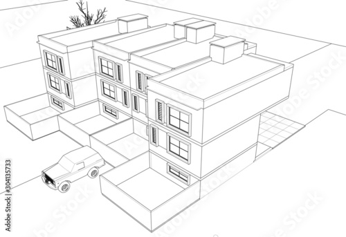  townhouse sketch concept 3d graphics