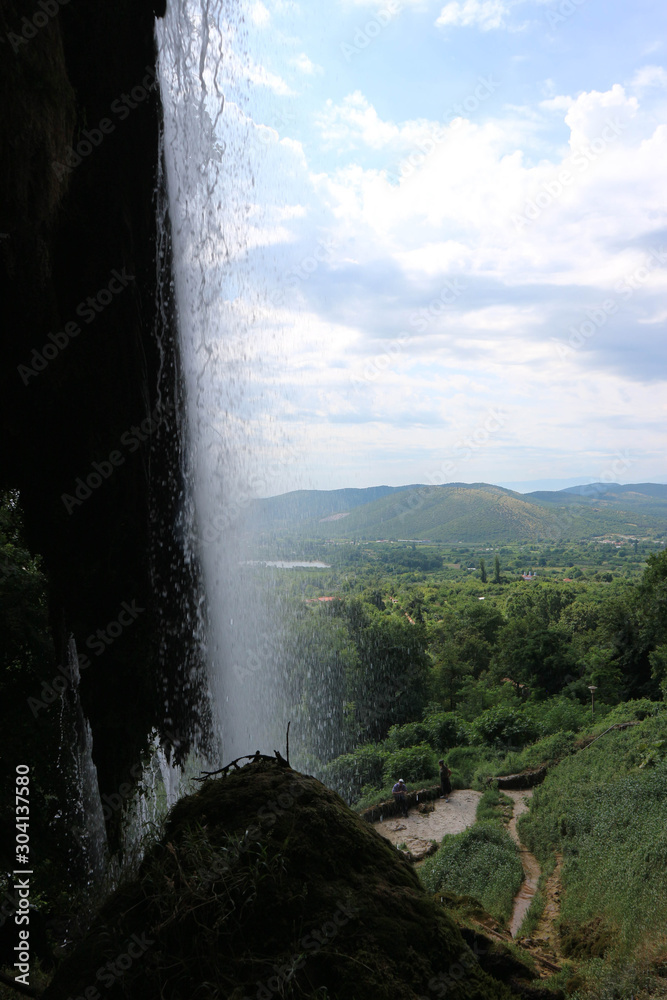 View to the valley through edessa waterfall greece