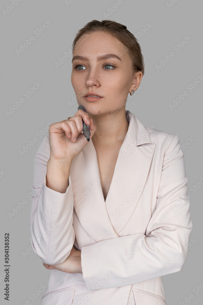 business girl stands and look into the distance business girl stands and look into the distance