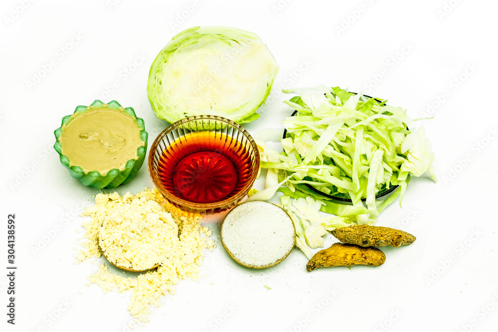 Face mask of cabbage, Haldi, turmeric, besan, chickpea flour, Multani