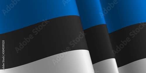 Waving flag of Estonia. Template, banner, background. National holiday. Independence Day. Symbol, illustration.