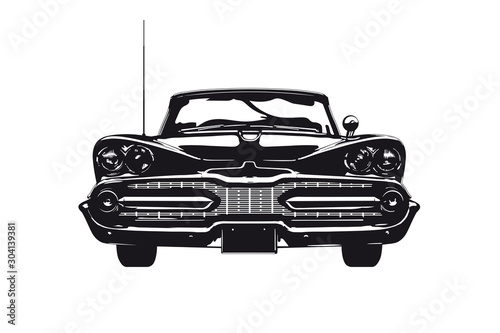 Vintage american car from 1959 front view silhouette vector illustration photo