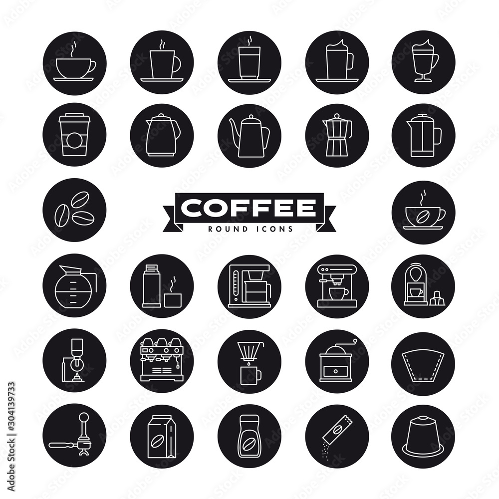 Coffee round vector icons collection