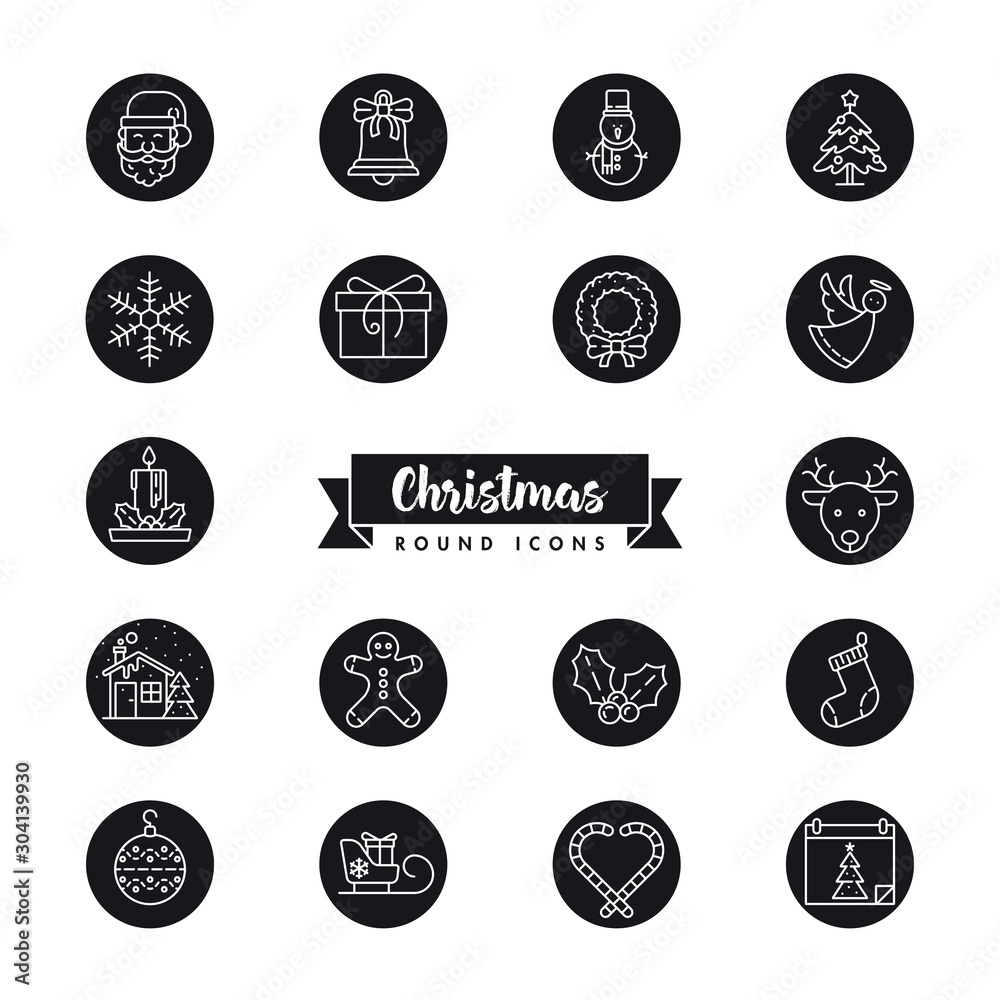 Christmas Holidays vector round icon set