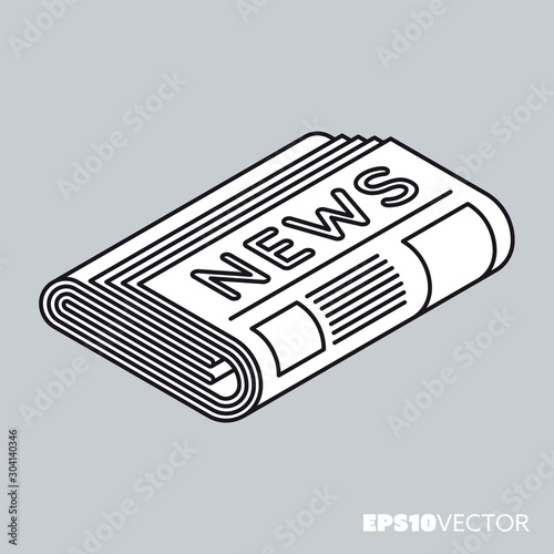 Newspaper isometric vector icon outline symbol with white fill