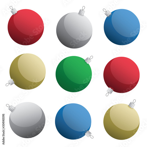 Assorted Shiny Glass Christmas Ornaments Isolated Vector Illustration 