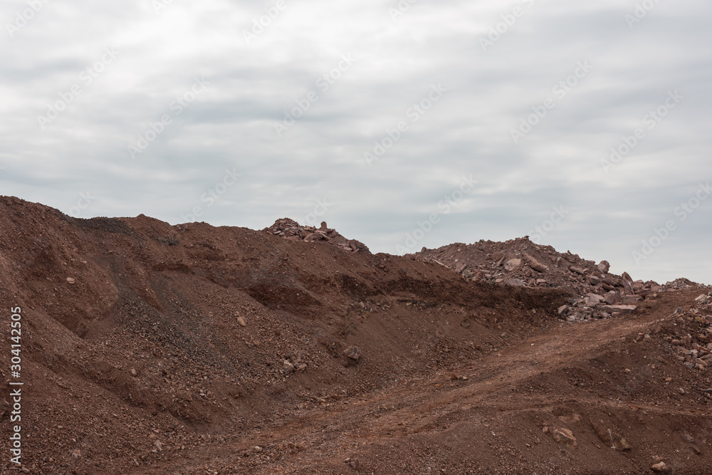 Earthwork sediment pile closeup in quarry