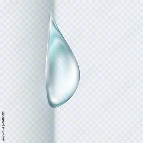Water rain drop isolated on transparent background. Realistic pure droplet. Vector blue clear bubble or dew template.