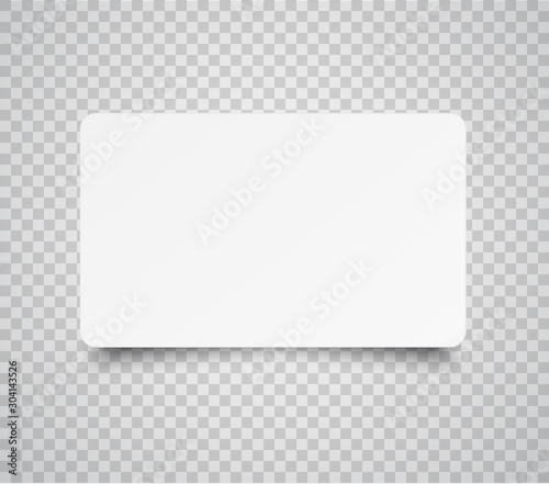 Plastic or paper white business card isolated on transparent background. Vector blank sticker, sheet, label, banner with rounded corners template.