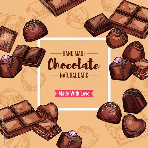 Chocolate candy, sweets and dessert