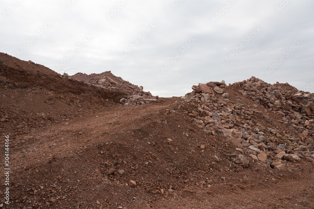 A close-up of the spoil heap in the quarry