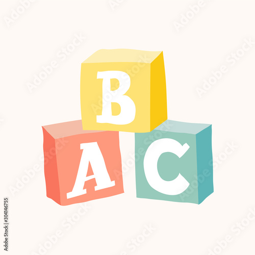 Wooden alphabet cubes with A,B,C letters. Isolated vector eps 10 illustration on white background.