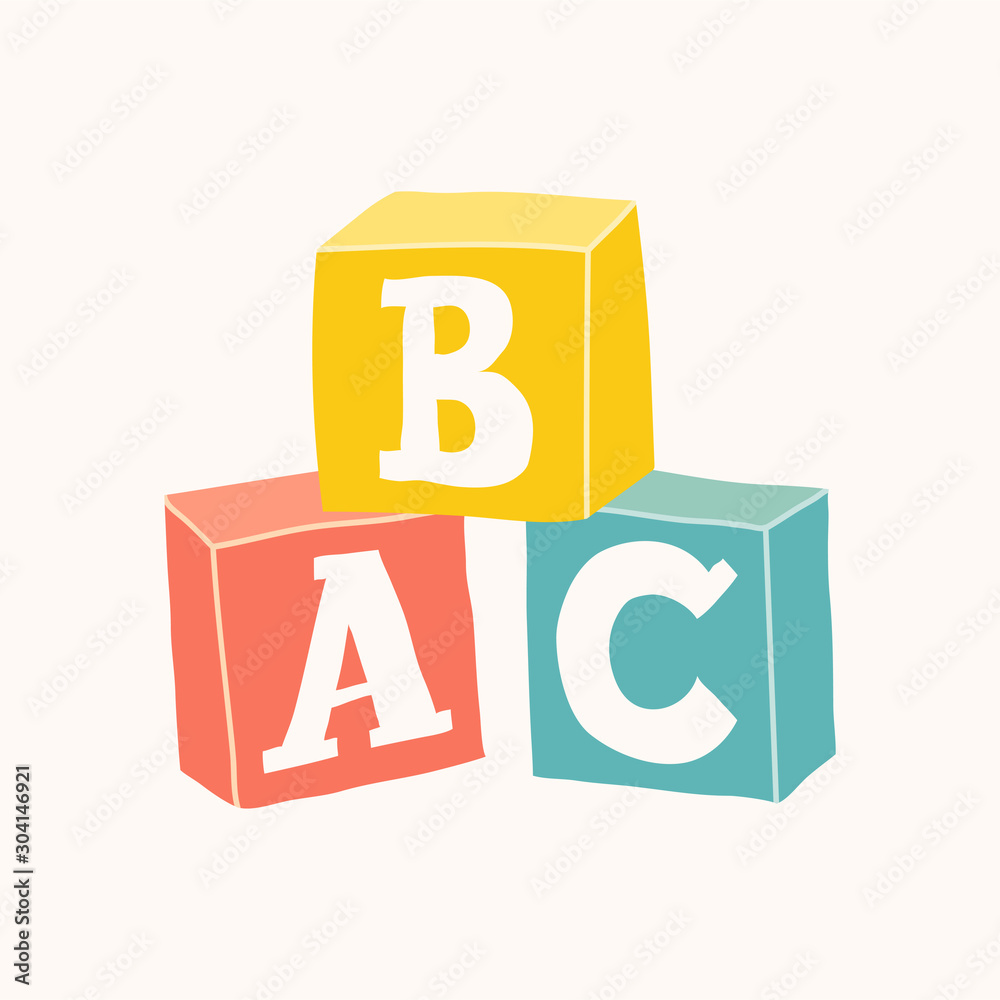 Wooden alphabet cubes with A,B,C letters. Vector. Wooden alphabet cubes with A,B,C letters. Vector.
