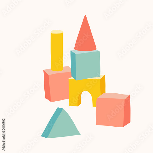 Blocks castle set. Cartoon vector clip art eps 10 illustration on white background.