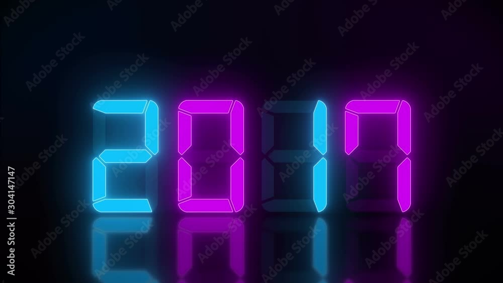 Video animation of an LED display in blue and magenta with the continuous years 1990 to 2020 over dark background - represents the new year 2020 - holiday concept