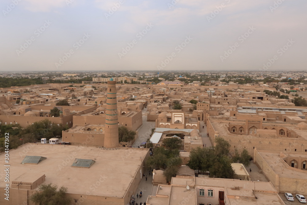 Panoramic view of Khiva (Chiva, Heva, Xiva, Chiwa, Khiveh) - Xorazm Province - Uzbekistan - Town on the silk road in Central Asia