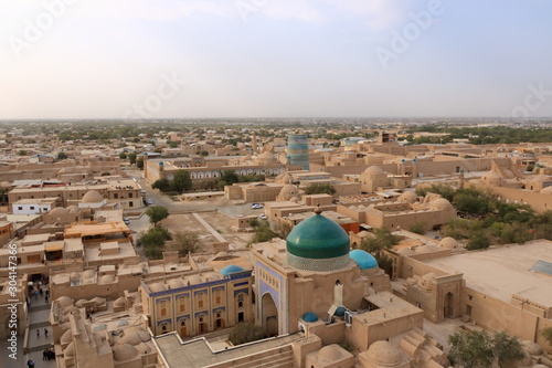 Panoramic view of Khiva (Chiva, Heva, Xiva, Chiwa, Khiveh) - Xorazm Province - Uzbekistan - Town on the silk road in Central Asia photo