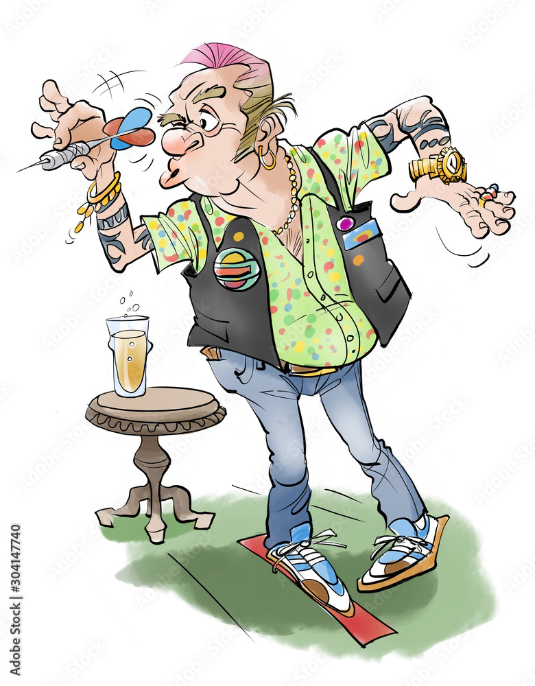 Humorous dart player in concentrated lineup Stock Illustration | Adobe Stock