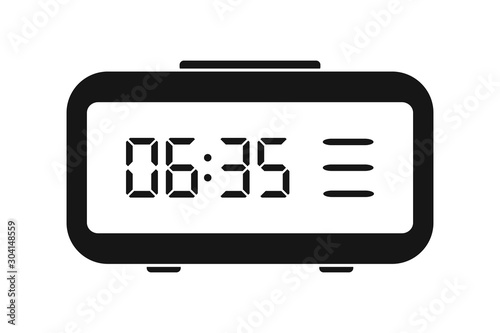 Digital watches. Silhouette of electronic alarm clock isolated on white background
